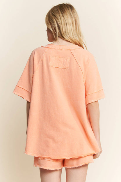 Papaya Mineral Washed V-Neck Soft Tee