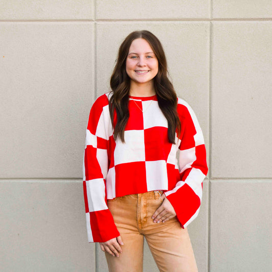 Red/White Checkered Crop Sweater