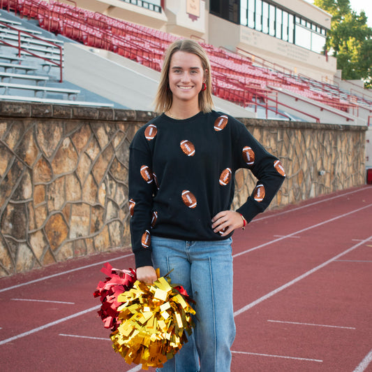 Black Sequin Football Sweatshirt (Shiraleah)