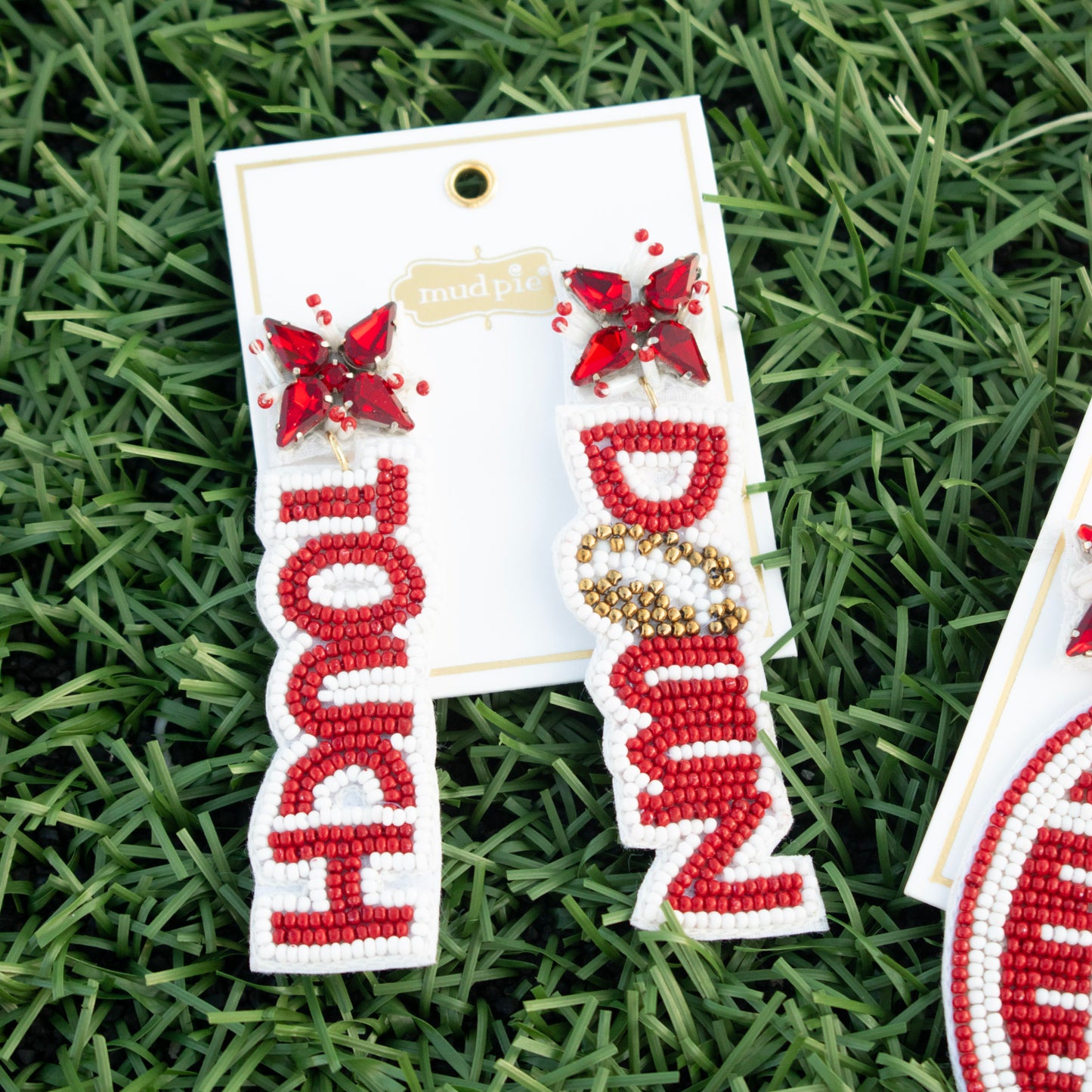 Burgundy Gameday Beaded Earrings (Mud Pie)