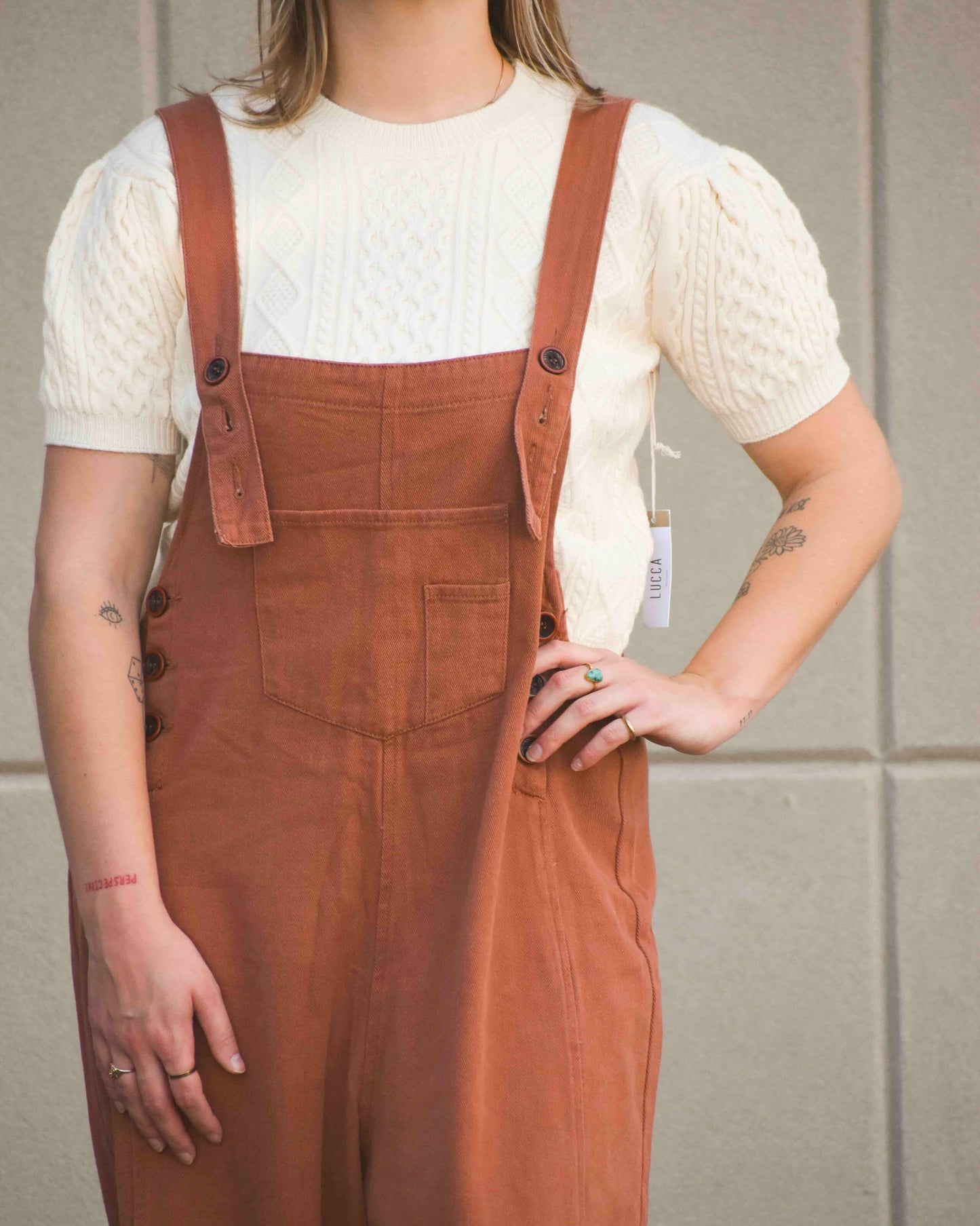 Cinnamon Twill Wide Leg Overalls (Easel)