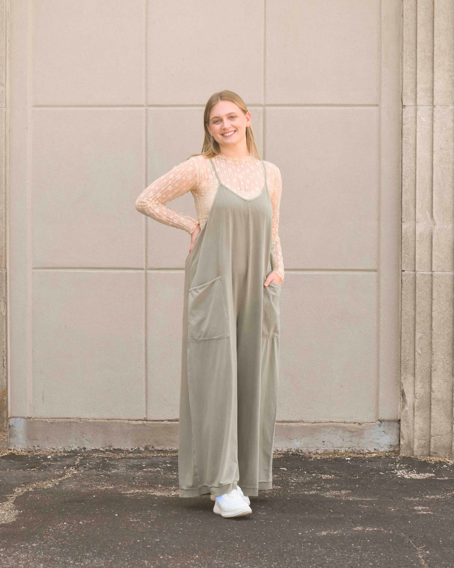 Olive Gray Wide Leg Jumpsuit (Easel)