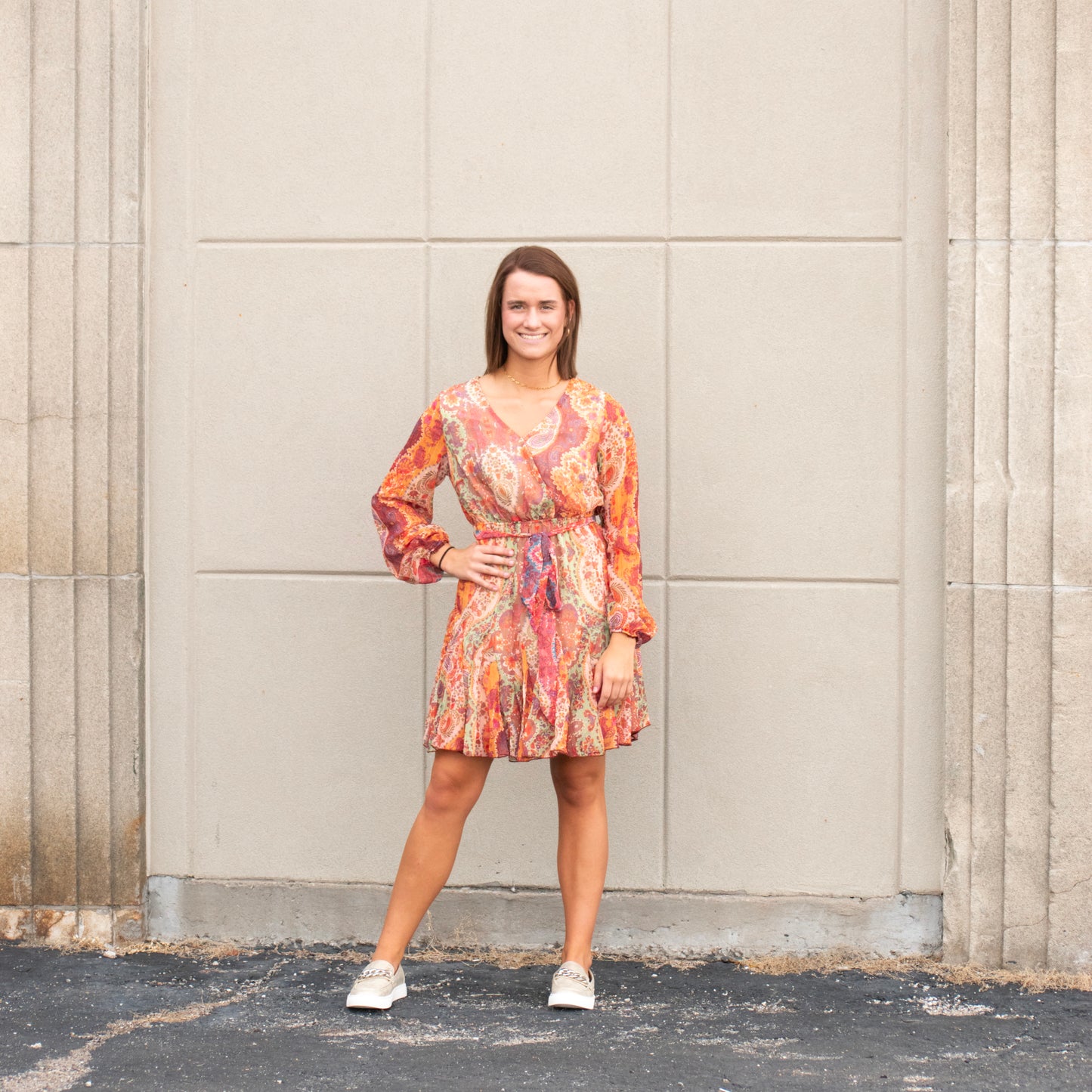 Boho Paisley Belted Mini Dress w/Lurex Detail