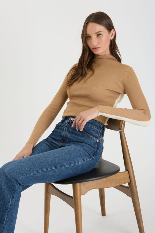 Khaki Two-Tone Mockneck Sweater