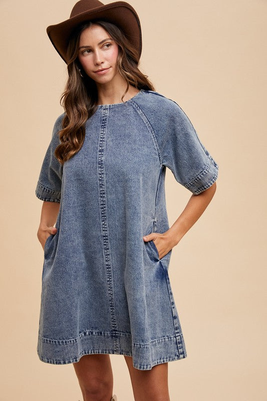 Denim Tie Back Swing Hem Dress