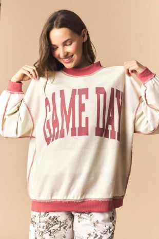 Reversible Gameday And Stripe Mock Neck Sweatshirt