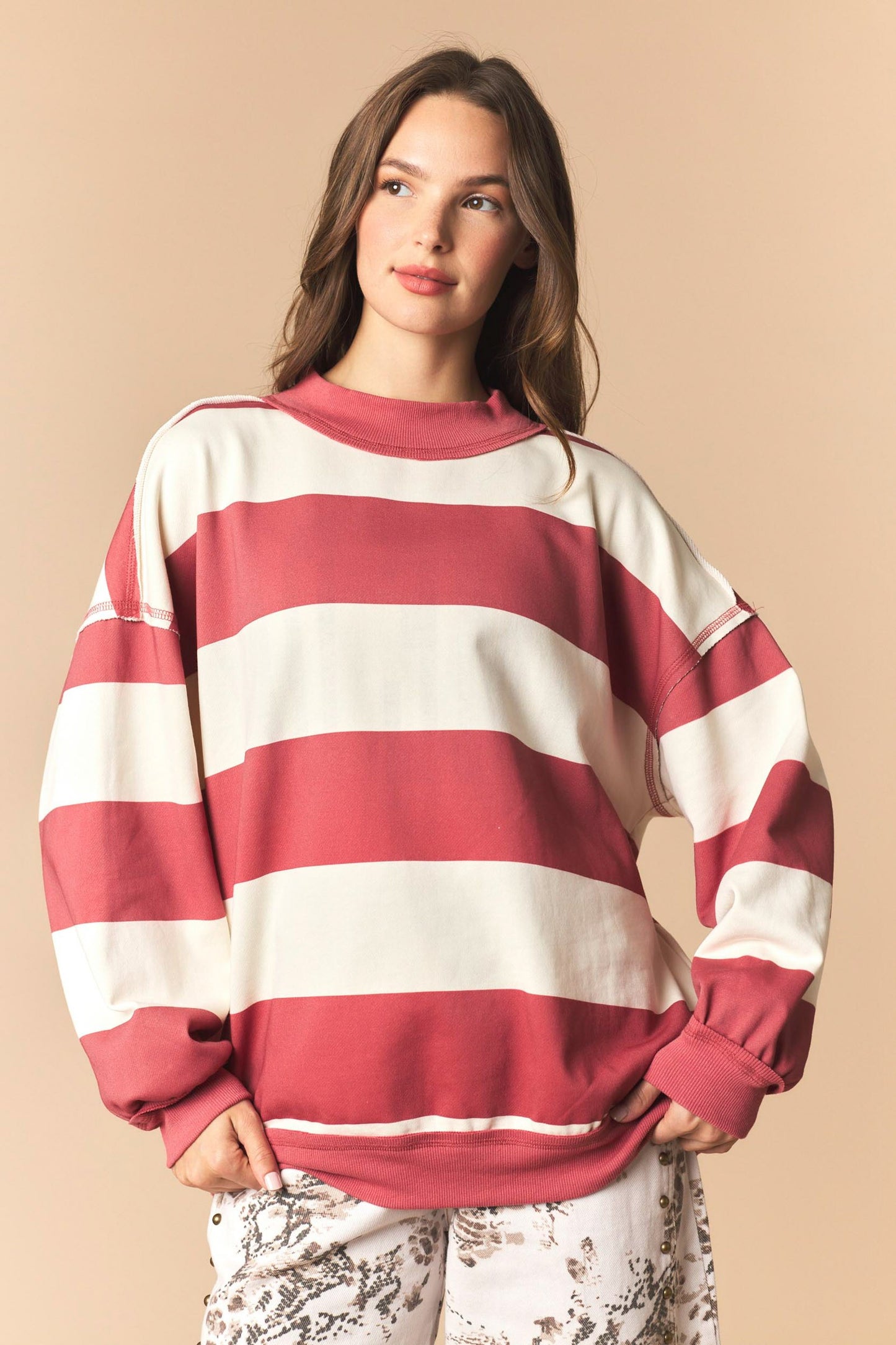 Reversible Gameday And Stripe Mock Neck Sweatshirt