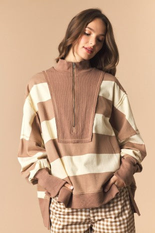 Bold Stripe Quarter Zip Sweatshirt