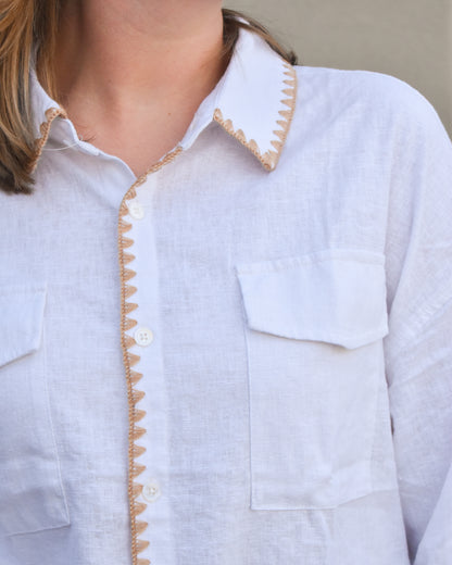 Adrianna White Button up w/Stitch Detail (Dear John)