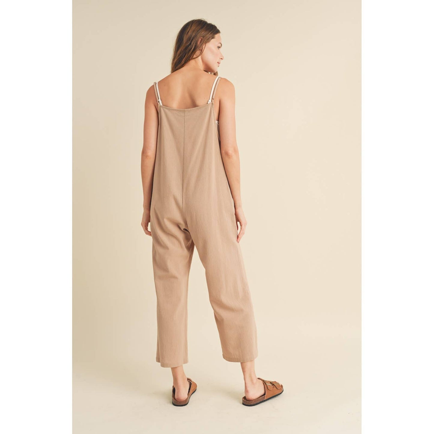 Taupe Cotton Square Neck Overall