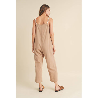 Taupe Cotton Square Neck Overall