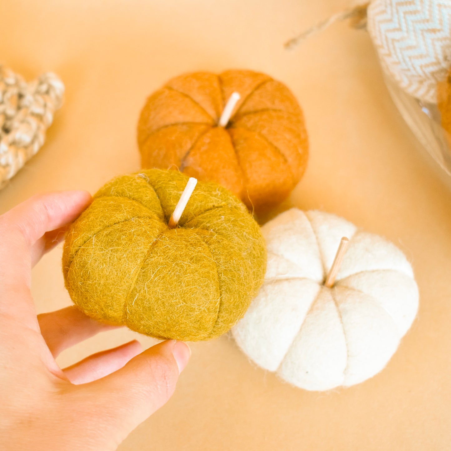 Mini Felt Pumpkin Trio