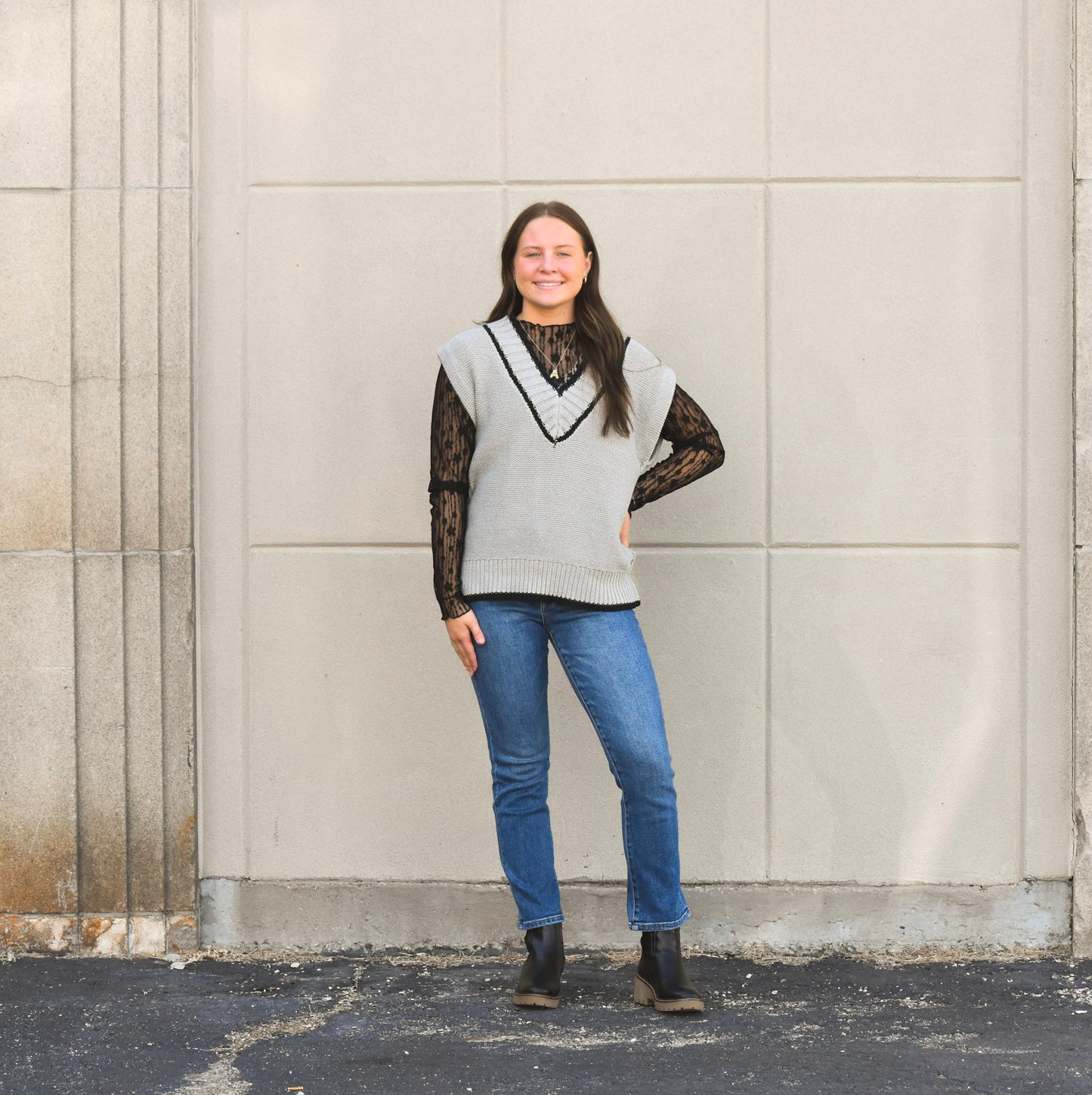 Grey Sweater Vest w/Black Trim (Elan)