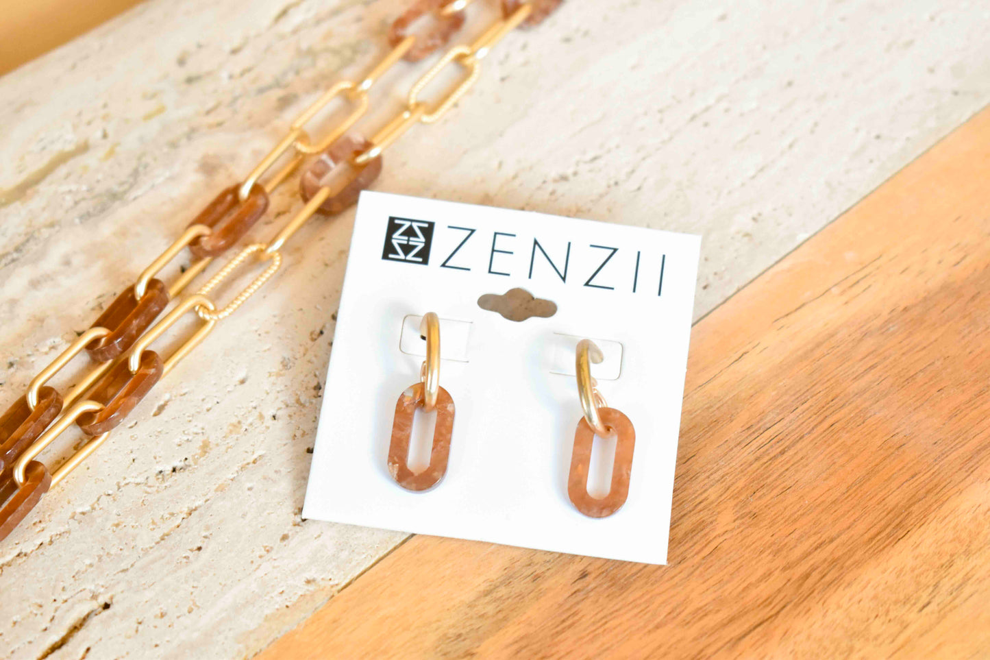 Marbled Resin Link Drop Earrings (Zenzii)