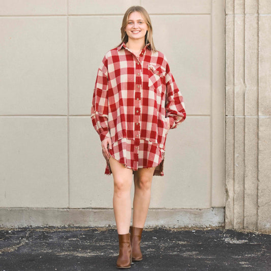 Boho Red Check Button Down Dress (Easel)