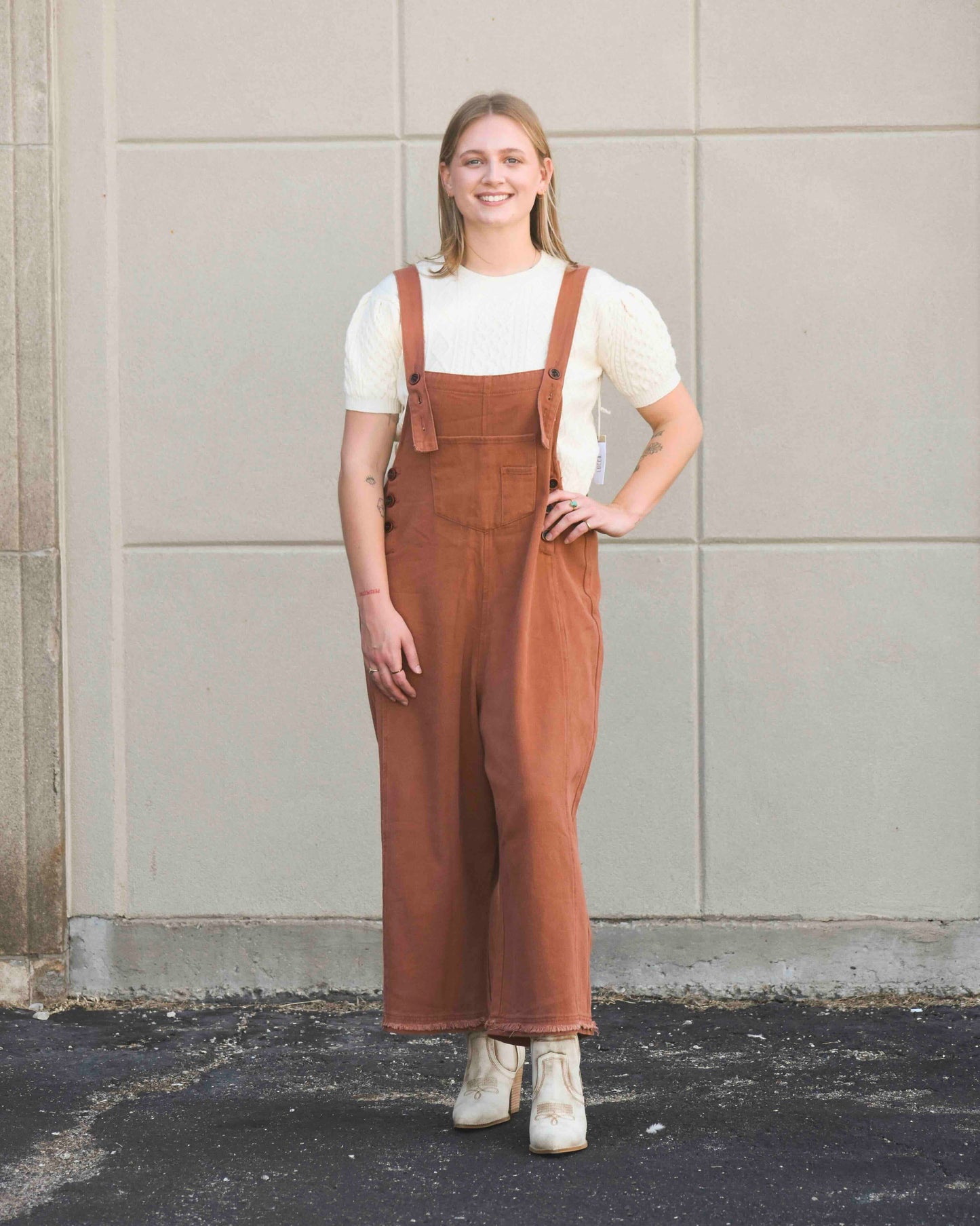 Cinnamon Twill Wide Leg Overalls (Easel)