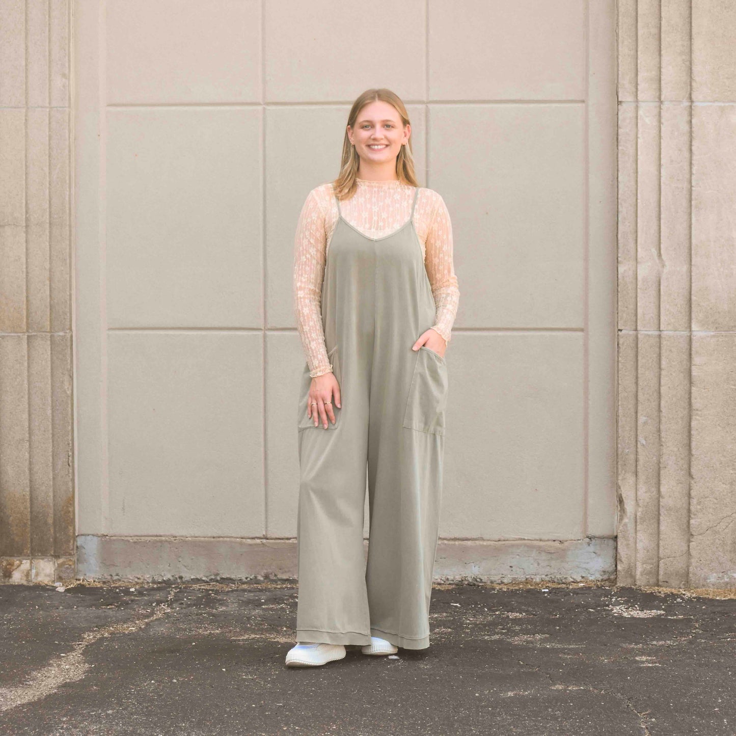 Olive Gray Wide Leg Jumpsuit (Easel)