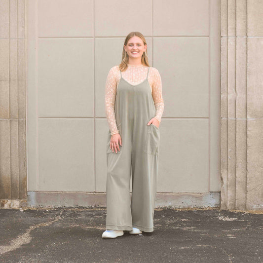 Olive Gray Wide Leg Jumpsuit (Easel)