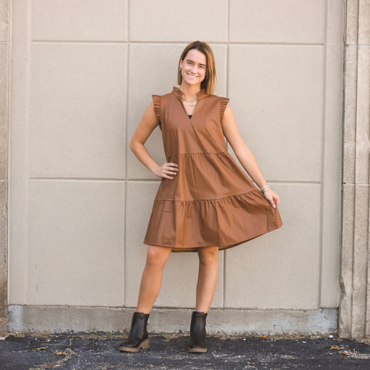 Tabitha Tan Leather Dress (Mud Pie)