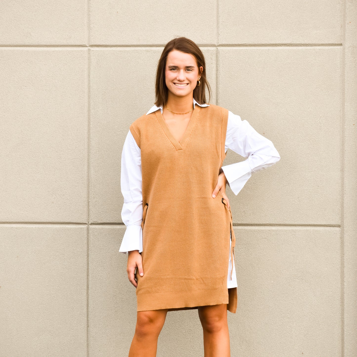 Tan Sweater/Shirt Dress (Elan)