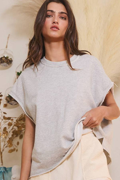 Gray Raw Edge Detail Terry Muscle Top