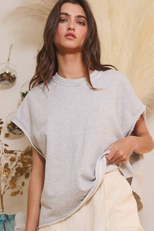 Gray Raw Edge Detail Terry Muscle Top