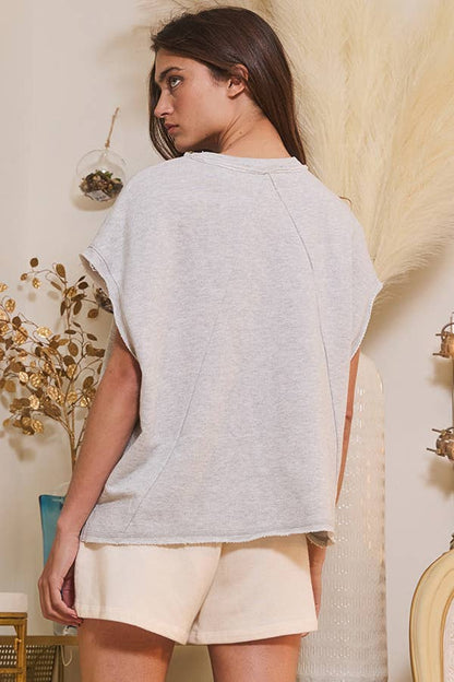 Gray Raw Edge Detail Terry Muscle Top