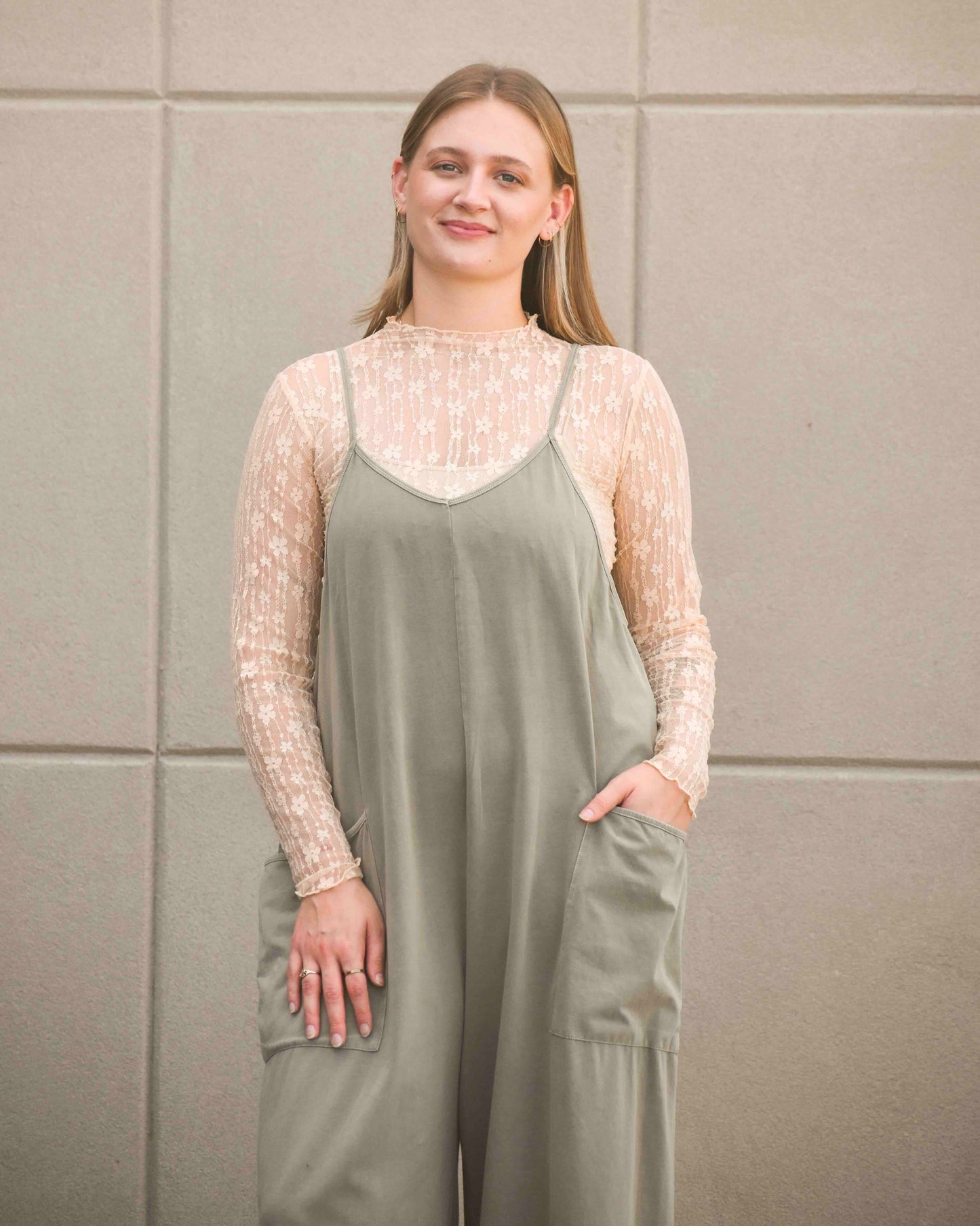 Olive Gray Wide Leg Jumpsuit (Easel)