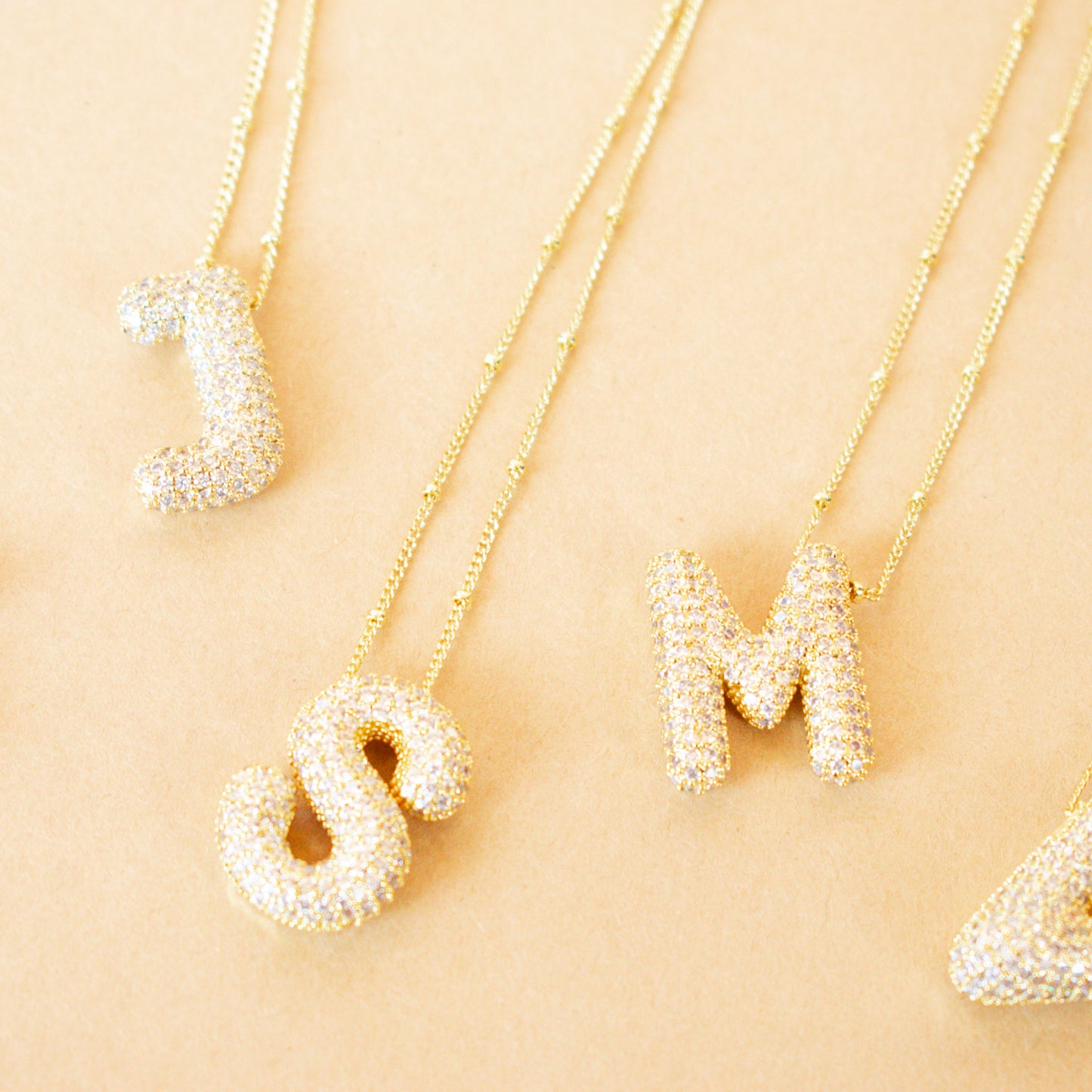 CZ Balloon Bubble 18K Initial Necklaces (Savvy Bling)