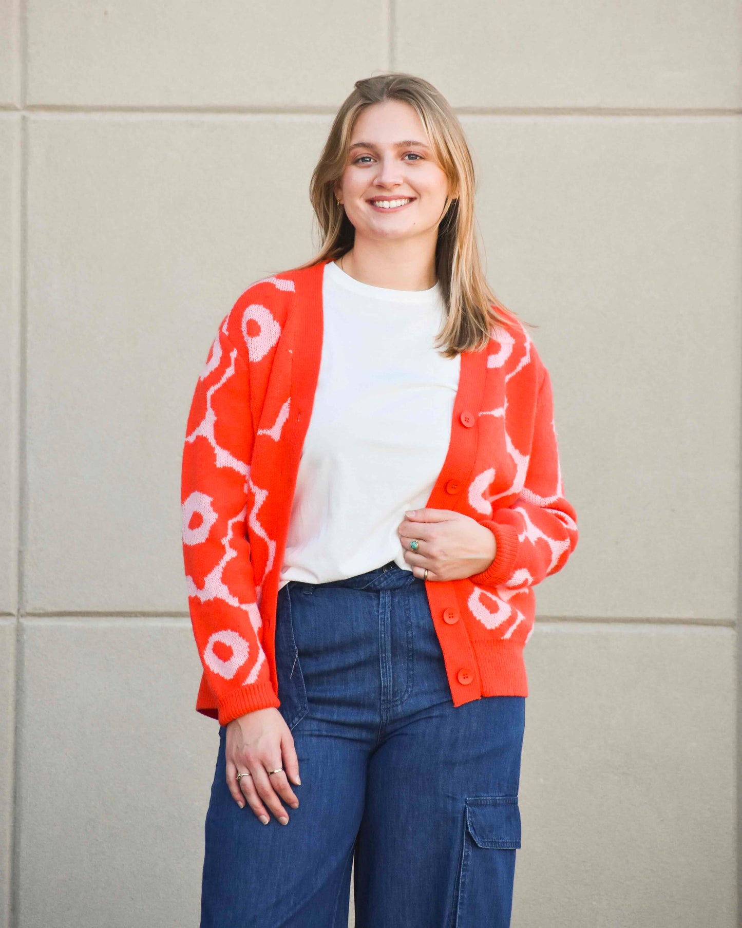 Tangerine Tango Floral Knit Sweater Cardigan (merci)