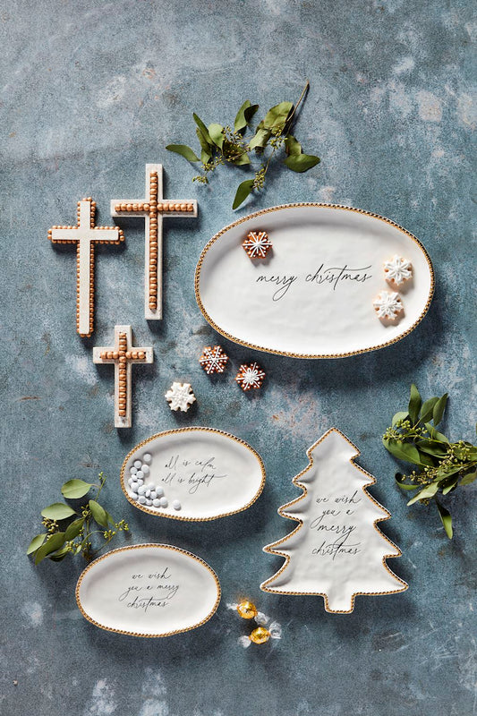 Merry Christmas Gold Bead Platter