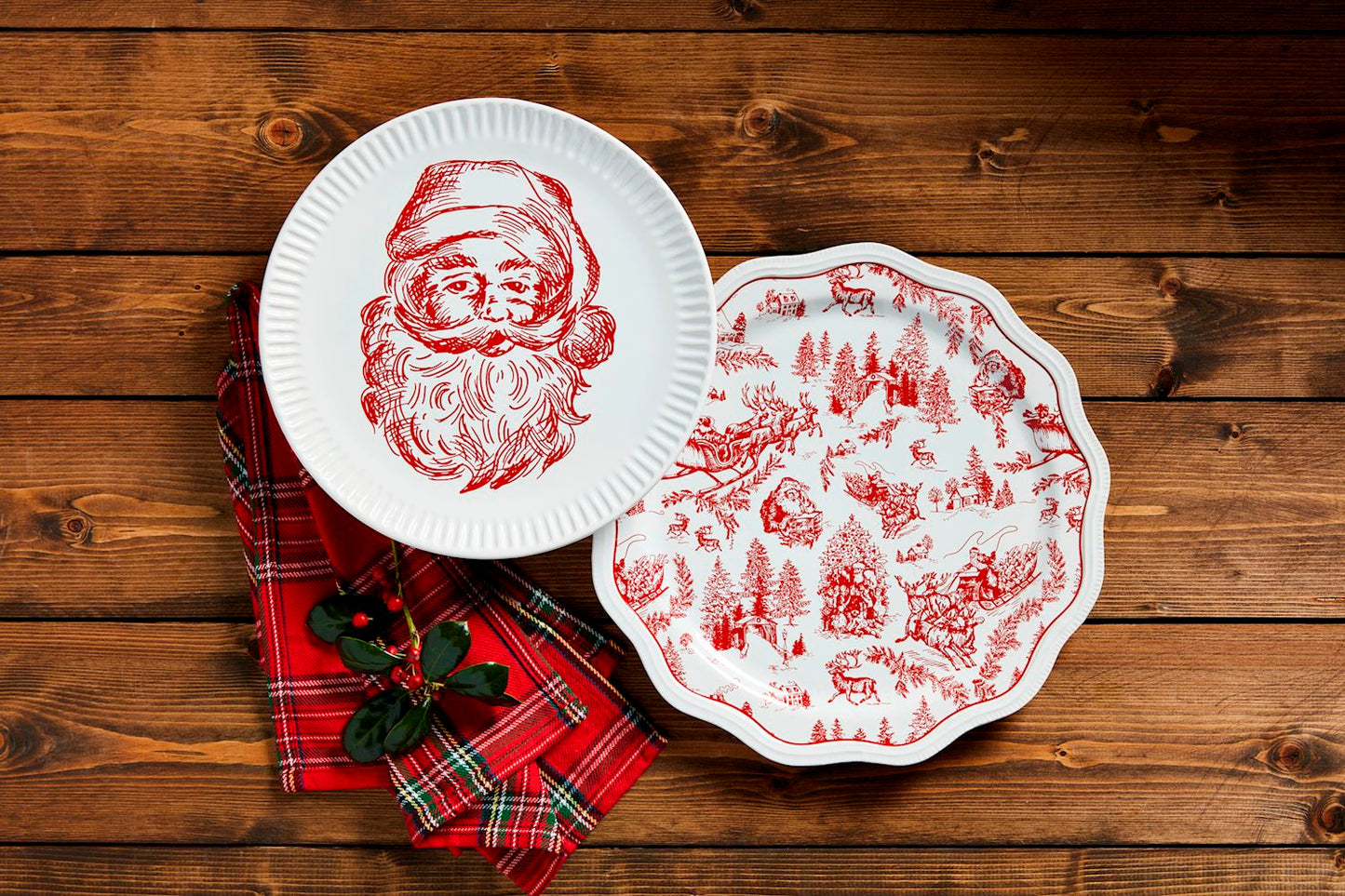 Santa & Toile Platter Set