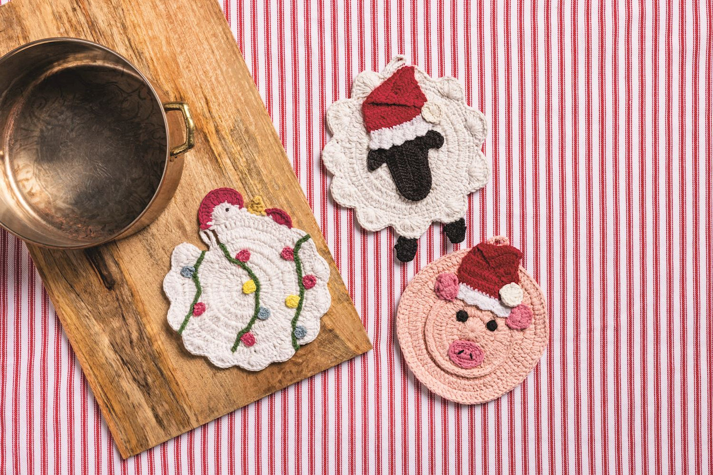 Farm Animal Christmas Crochet Trivet