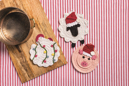 Farm Animal Christmas Crochet Trivet