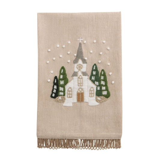 White Embroidered Christmas Towel