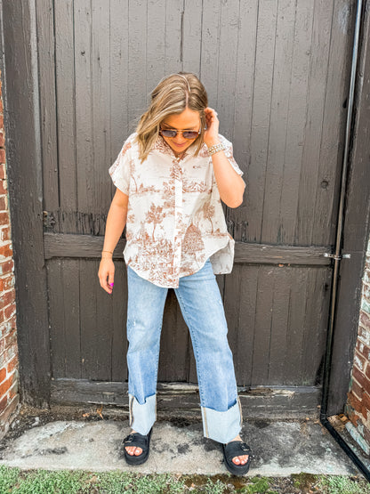 Latte Toile Print SS Blouse (Umgee)
