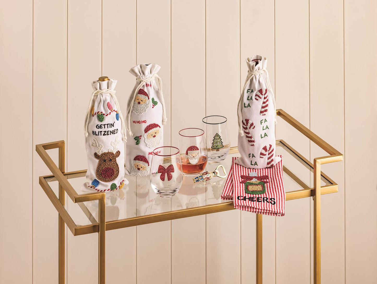 Xmas Beaded Wine Bags