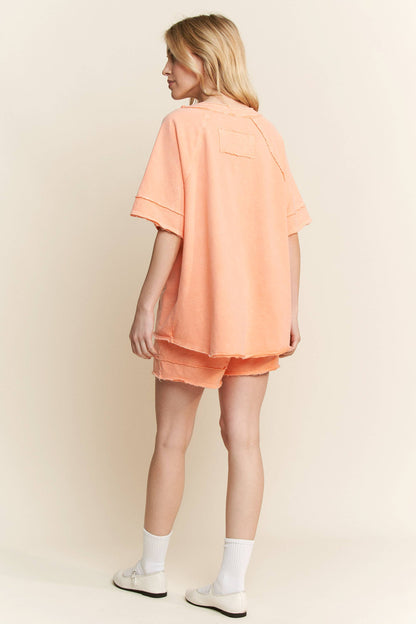 Papaya Mineral Washed V-Neck Soft Tee