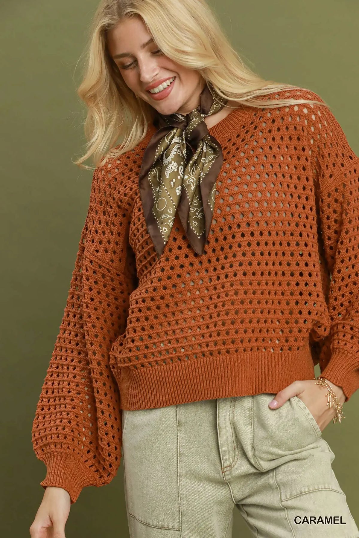 Open Knit Crochet Pullover Sweater