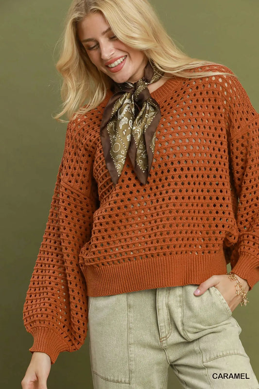Open Knit Crochet Pullover Sweater