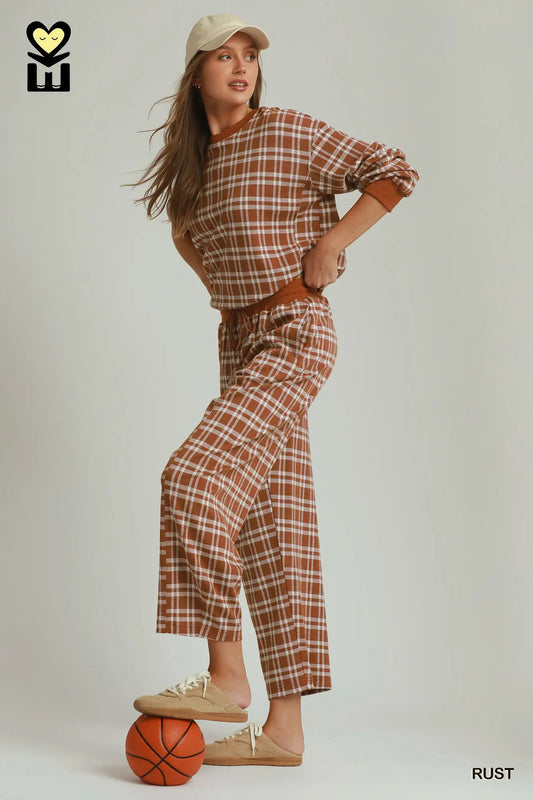 Plaid Straight-Leg Pants 26"