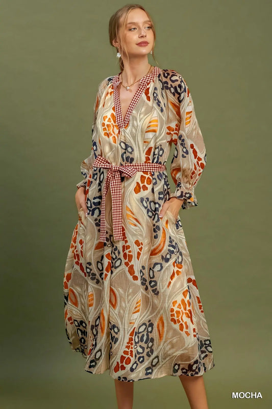 Abstract Print Midi Dress
