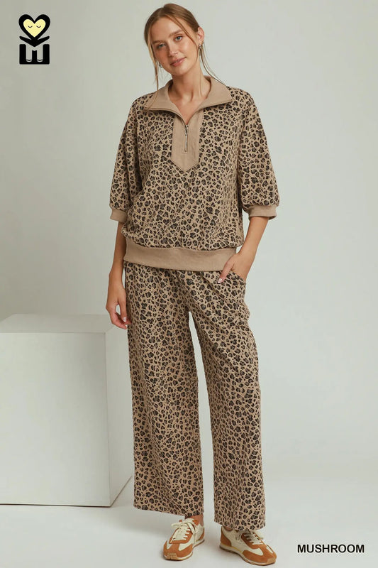 Leopard Jacquard Half Zip Pullover