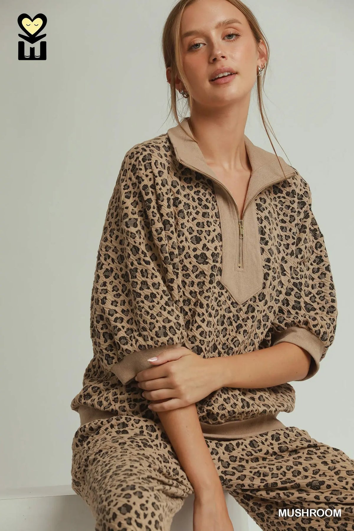 Leopard Jacquard Half Zip Pullover