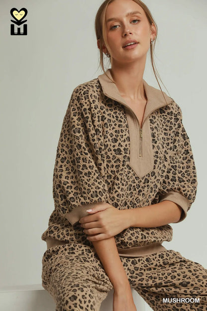 Leopard Jacquard Half Zip Pullover