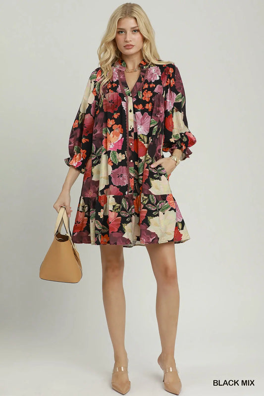 Floral Button Mini Dress