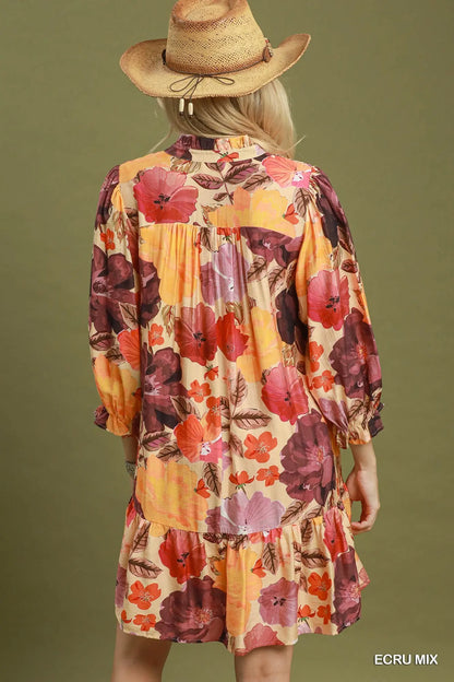 Floral Smocked Yoke Button Front Mini Dress
