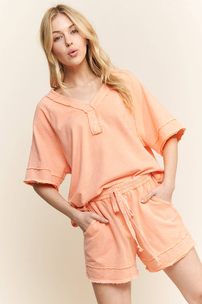 Papaya Mineral Washed V-Neck Soft Tee