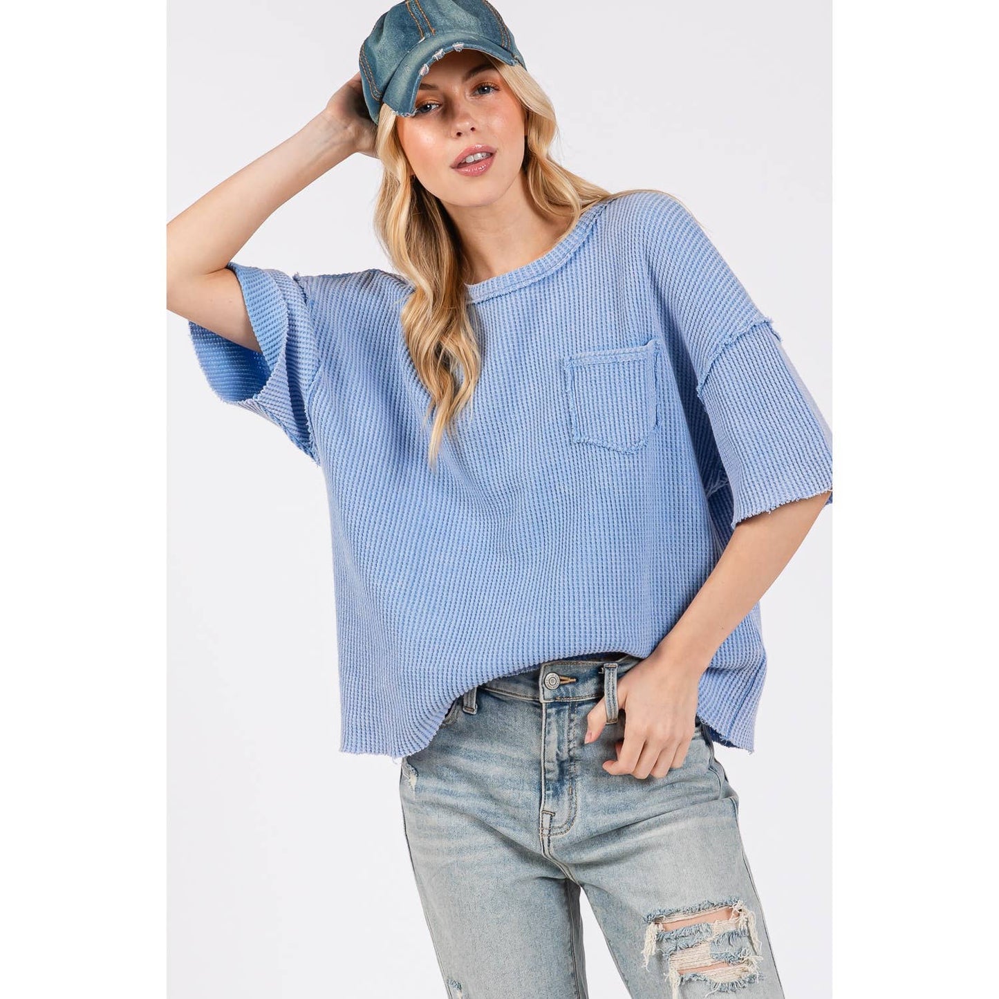 Blue Mineral Wash Pocket Tee