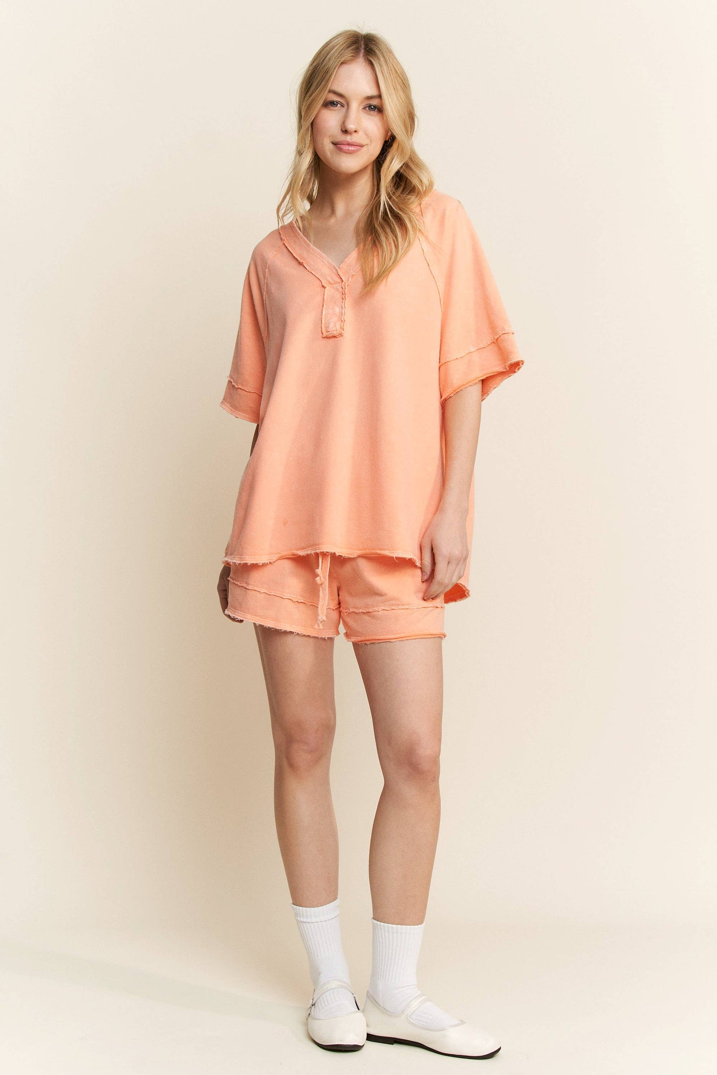 Papaya Mineral Washed V-Neck Soft Tee